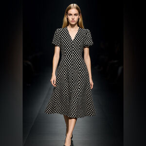 UNIQUE DESIGN Original New Silk Dress Elegant Black and White Checkered